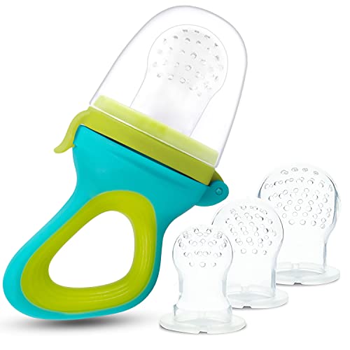 Image of Baby Fresh Food Feeder/Fruit Feeder Pacifier - Infant Silicone Teether Feeder, Includes 3 Different Sized Silicone Pouches for Toddlers & Kids