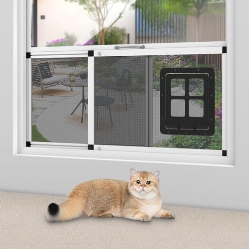 Ventilated Pet Door for Window, Fits 32"-38" Width Window, 2-Min Install | Aluminum Frame + Stainless Steel Mesh | Breathable Bug-Proof | Magnetic Closure Window Cat Door, Cat Door for Window Insert by Yoochee - Image 2