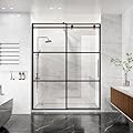 Goodyo 60" W x 76" H Shower Door, Single Sliding Shower Door with 1/5" Clear Tempered Glass, Reversible Installation, Aluminum Framed, Stainless Steel Handle, Matte Black