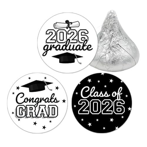 DISTINCTIVS Black White Class of 2026 Graduation Kiss Stickers, 216 Count