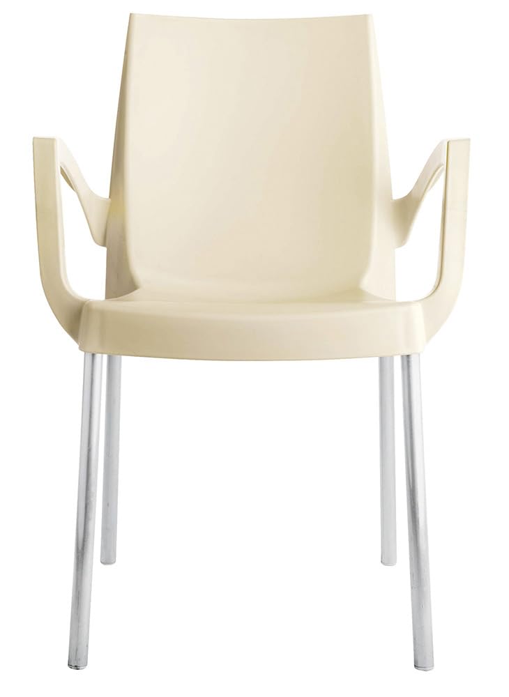 Grandsoleil Upon Boulevard - Poltrona impilabile in polipropilene standard, con gambe in alluminio, 52 x 56 x 85 cm, colore: avorio