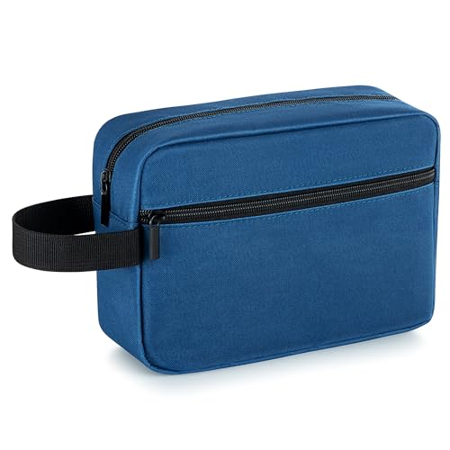 Elviros Travel Toiletry Bag for Women and Men,Lightweight Makeup Bag Hanging Dopp Kit with Shaving Compartment Cosmetic Organizer Small Tool Bag Travel Essentials,Gifts for Men(Navy Blue)
