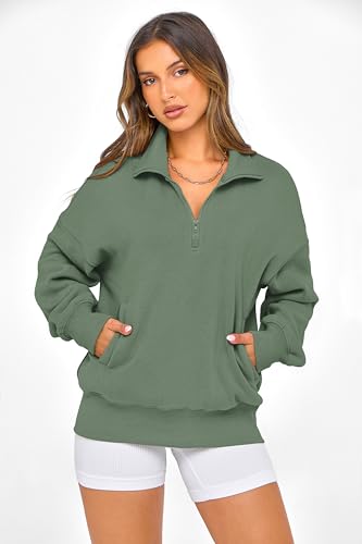 PRETTYGARDEN Womens Half Zip Oversized Sweatshirts Fleece Hoodies 2026 Trendy Long Sleeve Pullover Tops Y2k Fall Spring Outfits (Grey Green,XXL) — view 3