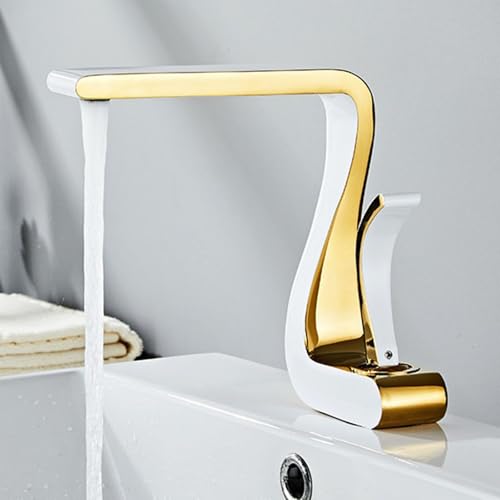 Mitigeur de salle de bain anti-éclaboussures en laiton robuste blanc et or