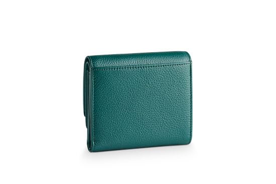 Valentini Portfel Damski - Portmonetka - Skóra Naturalna - Ochrona RFID - 12 Przegródek na Karty i Dokumenty - 11,5 x 10 cm Zielony Metallic