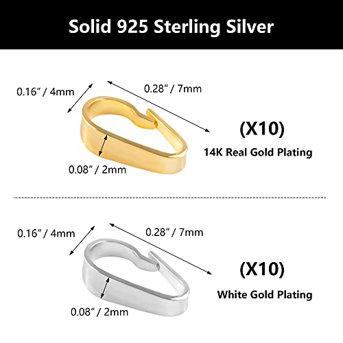 20 Pcs 925 Sterling Silver Snap Bail Hypoallergenic 14K Gold Plated Pendant Clasp Connectors Bail For Necklace, Bails For Diy Jewelry Making #TOP3