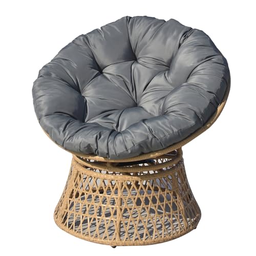 home24 Papasansessel, runder Gartensessel drehbar mit Kissen,...