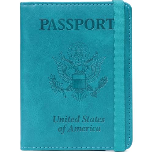 Shvigel US RFID Blocking Passport Holder For Travel - USA Passport Cover – Small American Passport Card Protector Case for Women Men (Light Blue)