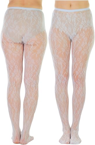 Image of ToBeInStyle Women's Elegant Floral Lace Inspired Spandex Net Full Length Tights