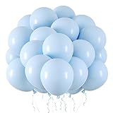 RUBFAC 65pcs Baby Blue Latex Balloons, 12 Inches Helium Pastel Blue Party Balloons with Ribbon for Wedding, Birthday, Graduation, Baby Shower, Bridal Shower