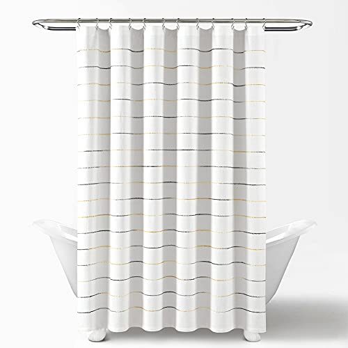 Image of Lush Decor Ombre Stripe Yarn Dyed Cotton Shower Curtain, 72 inch W x 72 inch L, Yellow & Gray - Fabric Shower Curtains - Striped Bathroom Curtain - Farmhouse & Coastal Decor