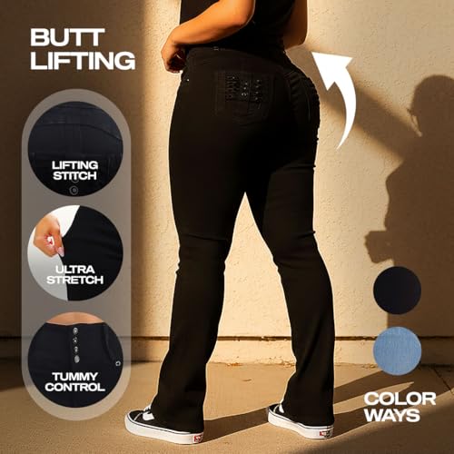 Image of Moda Xpress Women's Butt Lifting High Waisted Bootcut Jeans - Stretchy, Comfortable Flare Jeans in Junior Size Vintage Style