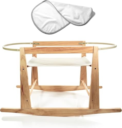 Venmark - Moses Basket Stand - Wooden Rocking Moses Basket Stand for Baby Bassinets - Adjustable Bassinet Rocker Crafted from Natural Wood - Perfect for Newborns – Complete with Changing Mat