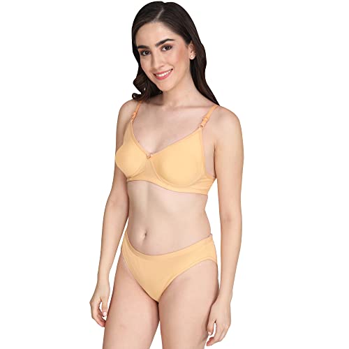 Image of Non Padded Bra Panty Set - Made of Pure Cotton Full Coverage Non Wired Seamless Pushup Soft Cup for T-Shirt Saree Dress Sports Garment for Daily Use Everyday