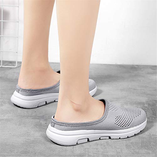 Womens Backless Sneakers Mesh Slip-On Mule Shoes Breathable Slippers Gray 9 Re #TOP7