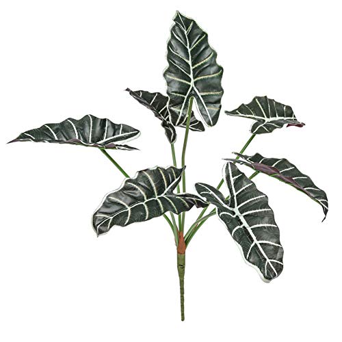 Fyearfly Planta artificial Alocasia de 7 cabezas, hojas de tela de seda, follaje verde realista para decoración del hogar, oficina, boda