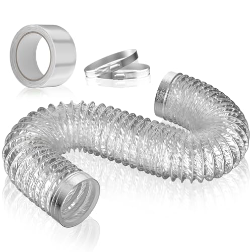 Dryer Vent Hose 4 Inch 8FT Extra Thick (6-ply) Heavy Duty Flexible Exhaust Ducting, Aluminum Foil Insulated Ducting for Tight Space, HVAC Ducting Kit with 2 Clamps and 1 Tape