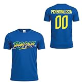 Maglietta Brasile Personalizzabile con Nome e Numero – T-Shirt Tifoso Uomo Unisex – Design Brasil Verde Giallo Blu – Maglia Personalizzata Stile Calcio (IT, Testo, L, Regular, Regular, Blu Royal)