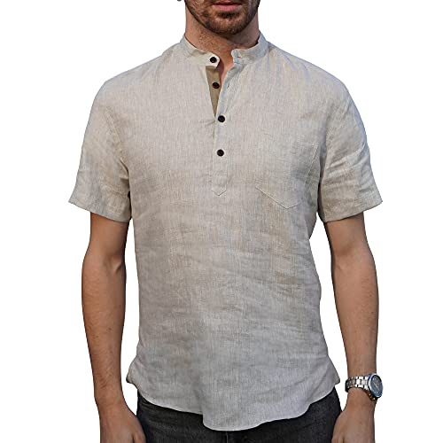 Chemise lin irlandais Borges & Scott contre la chaleur estivale style Henley en taille L