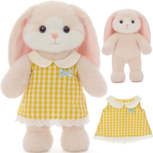 MorisMos Easter Bunny Stuffed Animal, Rabbit Doll with Removable Clothes Outfit,16'' Pink Stuffed Bunny Toy for Kid Girl Boy,Cuddly Huggable Plush...