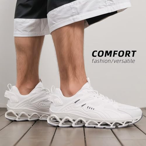 Image of Mens Walking Shoes Blade Fashion Sneakers Casual Lace up Tennis Running Athletic Sport Trainers Zapatillas para Hombre White