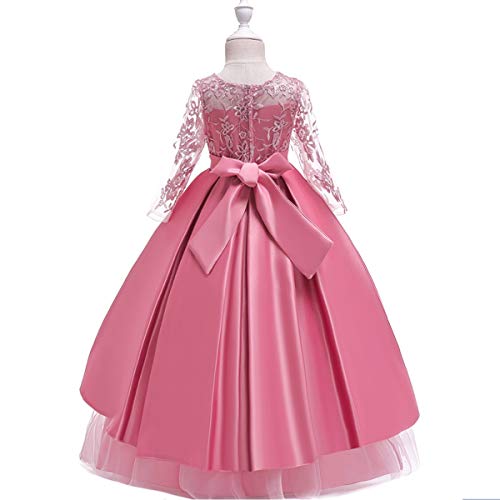 HIHCBF Flower Girl's Embroidery Tulle Lace Maxi Wedding Dress Long Sleeve Princess Birthday Pageant Party Dance Evening Gown3