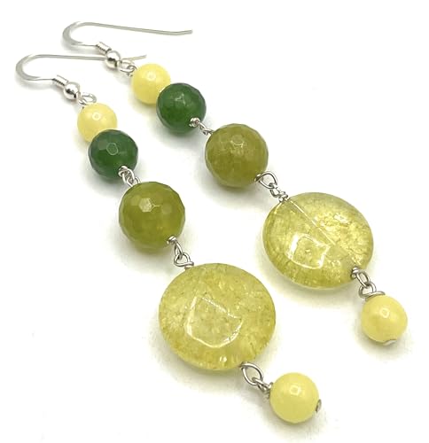 Boucles d'oreilles argent 925 quartz jaune et jade vert hypoallergéniques