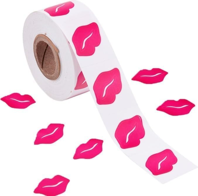 1 Roll 500Pcs Pink Tanning Stickers, Lip Print Tanning Bed Lip Sticker Self Adhesive Sunbathing Sticker Removable Sun Tan Stickers Perforated Tanning Body Stickers Decals Nail Art Stickers and Decals