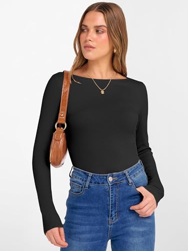 ANRABESS Women's Boat Neck Long Sleeve Shirts Rib Knit Slim Fitting Tops Basic Tees 2025 Casual Comfy Fall Outfits Clothes3