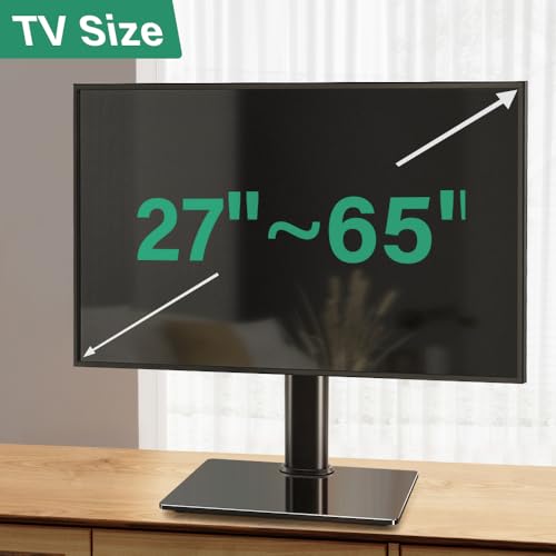 FURWOO Height Adjustable Universal TV Stand for 27 to 65 inch LCD LED TVs Swivel Table top TV Stands with Tempered Glass Base Vesa 400x400mm - Thumbnail 5