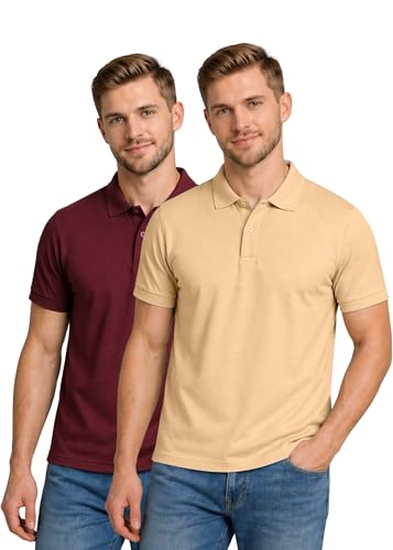 Image of INKKR Men's Combo Polo Neck Cotton Blend Solid T-Shirt (Pack of 2)