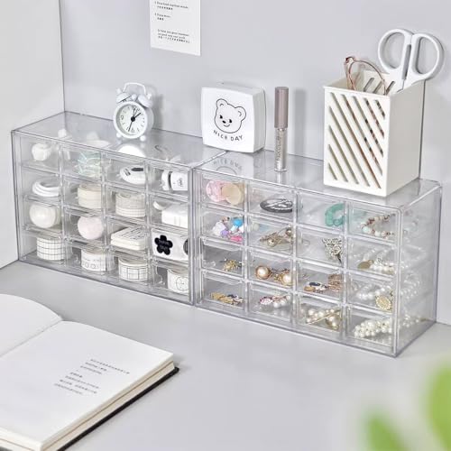 Koomuao Schreibtisch-Organizer Plastik 6/9/12 Schubladen,Sortierboxen Kleinteilemagazin,Klein Schubladenbox Kunststoff Desktop Aufbewahrung Organizer für Kosmetik Schmuck Schreibwaren (16 Schubladen)