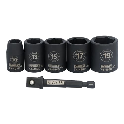 DEWALT 3/8 Socket Set, 6 Pcs Metric Impact Socket Set, 6 point, 10 mm to 19 mm, Includes 1/4 inch Adapter, for Cordless and Corded Impact Drivers and Wrenches (DWAFSMSET6)