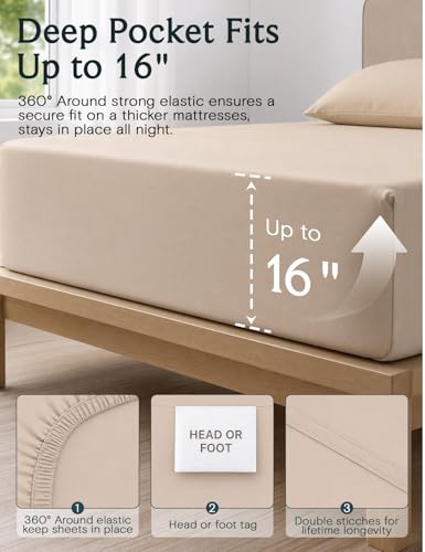 Image of LuxClub 4 PC King Sheet Set, Breathable Luxury Bed Sheets, Deep Pockets 18 inch Wrinkle Free Cooling Bed Sheets Machine Washable Hotel Bedding Silky Soft - Light Khaki King