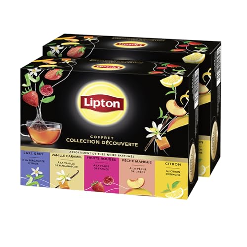 Lipton Coffret Découverte Thés Noirs, Assortiment de Thé Noirs, 2x50 sachets, 100 Sachets Pyramid