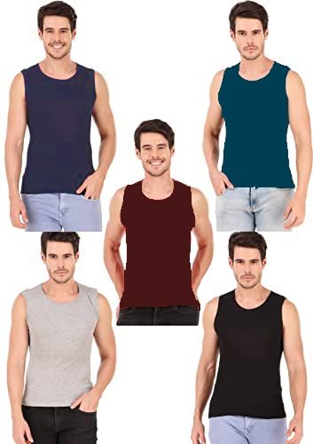 hap Men’s Gym Vest 100% Cotton Rib Fabric | Sleeveless Workout Pack of 5-picture-23
