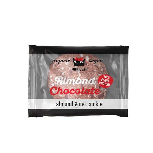Kookie Cat Almond & Chocolate Individually Wrapped Vegan Cookies, Gluten Free, Soy Free, Bio and Organic, Almond & Oat - 12 X 50g Multipack