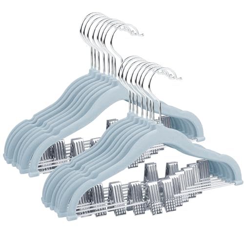 ManGotree Grucce in velluto per bambini, 30 cm, con clip mobili, antiscivolo, ultra sottili, salvaspazio, per camicie, pantaloni, abiti, gonne, giacche (confezione da 16, blu)