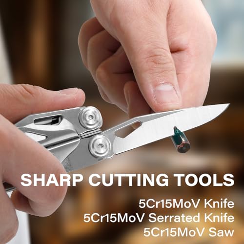 Image of EDC Multitool, 21-in-1 Multi Tool Pliers with Safety Locking | Heavy-duty Stainless Steel, Seat Belt Cutter-Men's Gift Set with Nylon Sheath for DIY, Home, Garden & Outdoors, Satin Finish