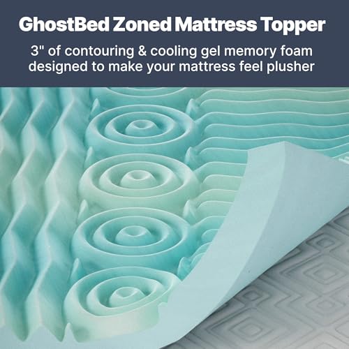 Image of GhostBed 3 Inch Cooling Gel Memory Foam Mattress Topper - Waterproof Cover, Protector, Made in USA - Memory Foam Mattress Cover Twin