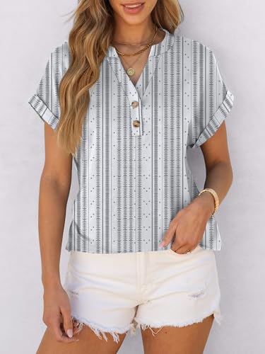 Image of ANRABESS Womens Short Sleeve Henley Tops V Neck Dressy Casual Blouses Summer Trendy Tee Shirts 2026 Vacation Fashion Clothes