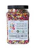100% NATURAL RAINBOW SPRINKLES - NATURAL COLOR, DAIRY FREE, NUT FREE, GLUTEN FREE, SOY FREE, VEGAN, EGG FREE AND KOSHER,1.5 LBS. CUPCAKE AND CAKE TOPPER,BULK CANDY, RESEALABLE CONTAINER,COLORFUL