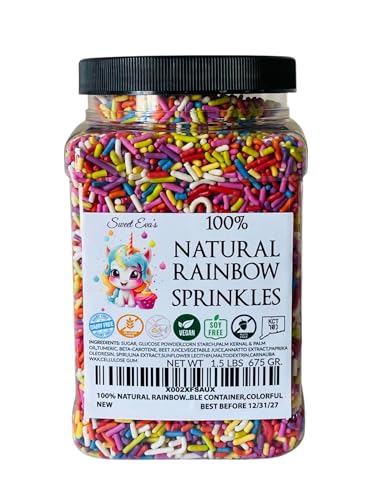 100% NATURAL RAINBOW SPRINKLES - NATURAL COLOR, DAIRY FREE, NUT FREE, GLUTEN FREE, SOY FREE, VEGAN,...