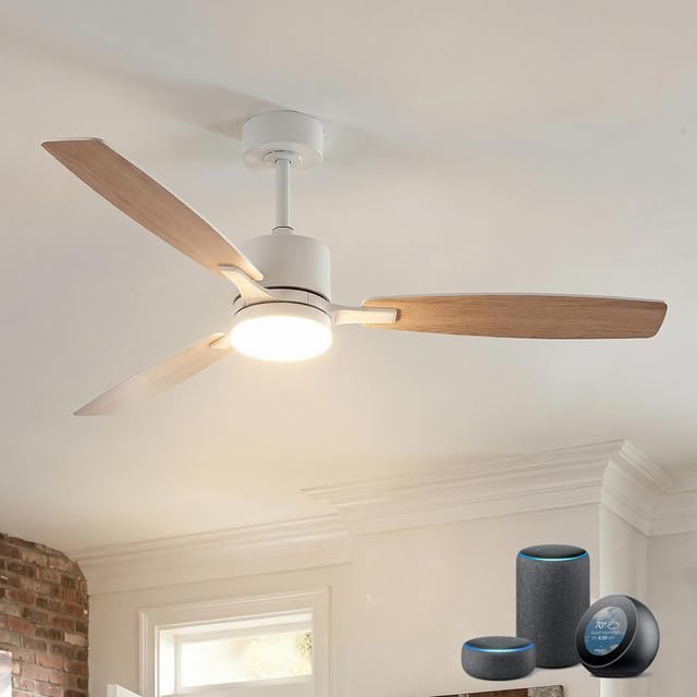 LJX Smart Deckenventilator mit Beleuchtung, kompatibel mit Alexa, 130cm Deckenventilator mit Licht, Leise DC-Motor, Timer Dimmbar CCT, Reversibel für Wohnzimmer Schlafzimmer,Weiß