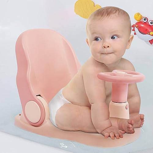 Baby Bath Seat,Infants Bathtub Seat for Sit-up,Baby Shower Chair Toddler Shower Chair for Babies 6 Months with 4 Secure Suction Cups,Adjustable Backrest Support (Pink)