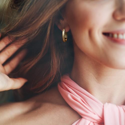 14K Gold Hoop Earrings for Women Gold Earrings Trendy Chunky 14 Karat Hoop Earring for Women Unique Pattern Womens Earring 25mm3