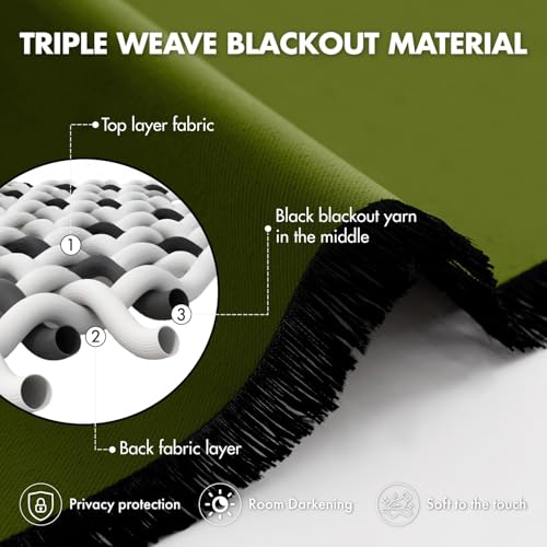 Image of ANRODUO Olive Green Back Tab Blackout Curtains 84 Inch Long 2 Panels | Rod Pocket,Thermal Insulated Room Darkening Light Blocking Curtains for Living Room Bedroom Privacy,W42xL84