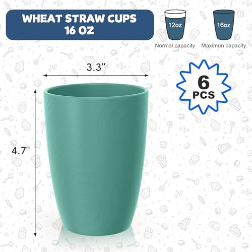 Image of Reusable Wheat Straw Cups Set of 6, 16 OZ Unbreakable Cups, Green