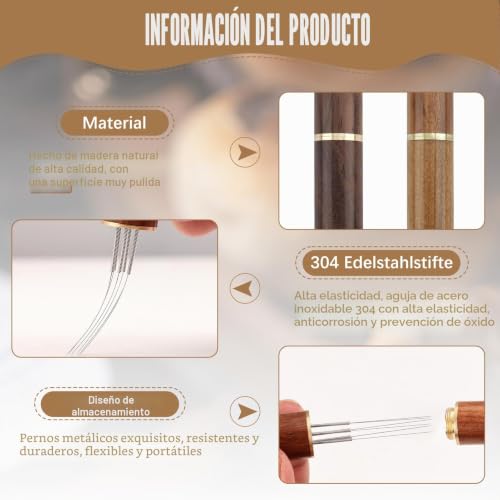 Miniatura 3 de Herramienta De Distribución De Espresso Con 6 Agujas De De 0,4 Mm, 2 Pcs Agitador De Café Expreso, Distribuidor Cafe Wdt En Acero Inoxidable Para Mejorar La Extracción, Kit Baristasaccesorios