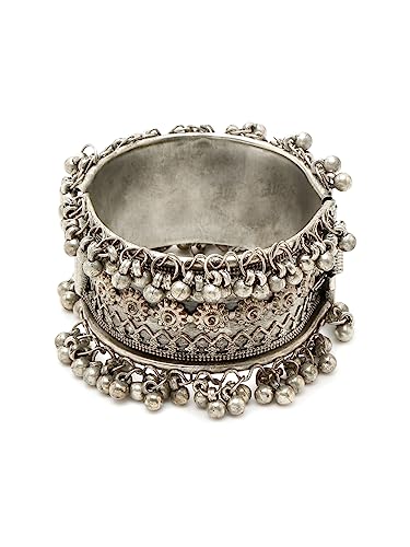 YouBella Jewellery for Women Celebrity Inspired Oxidised Silver Plated Cuff Bracelet Bangle for Women and Girls, 2.6, Brass, No Gemstone